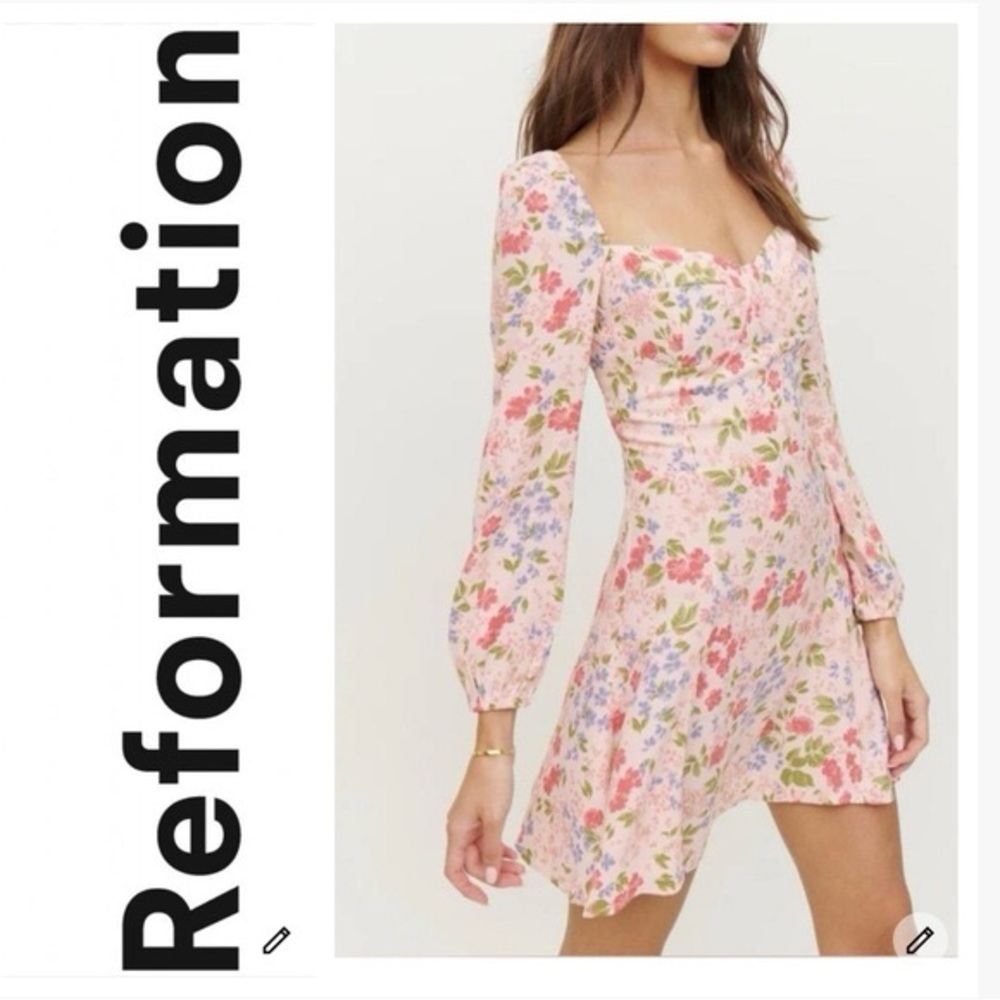Reformation Pink Floral Mochi Dress Size 12 - Picture 4 of 6
